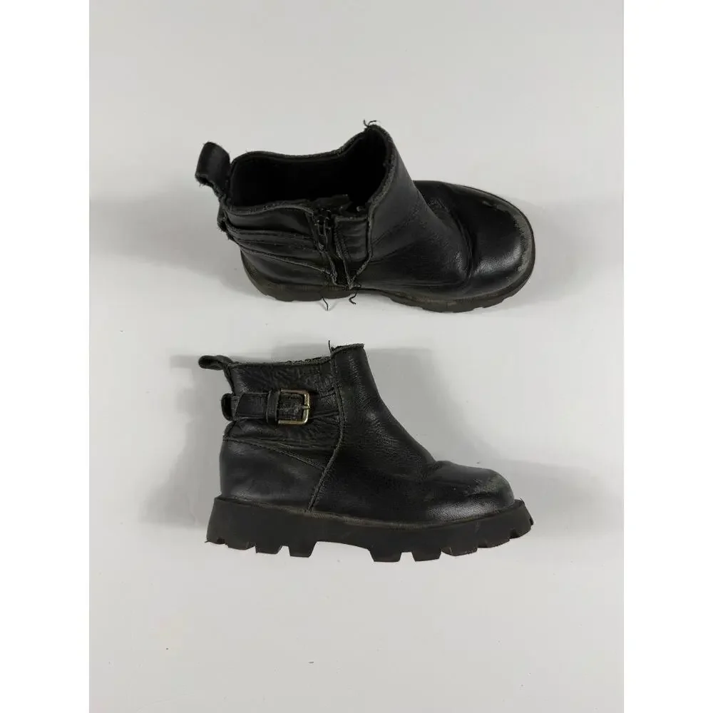 Zara Black Buckle Combat Ankle Boots Toddler Size 8 (EU 25)